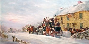 居酒屋の外のステージコーチ、バース1819 作： J.C. Maggs